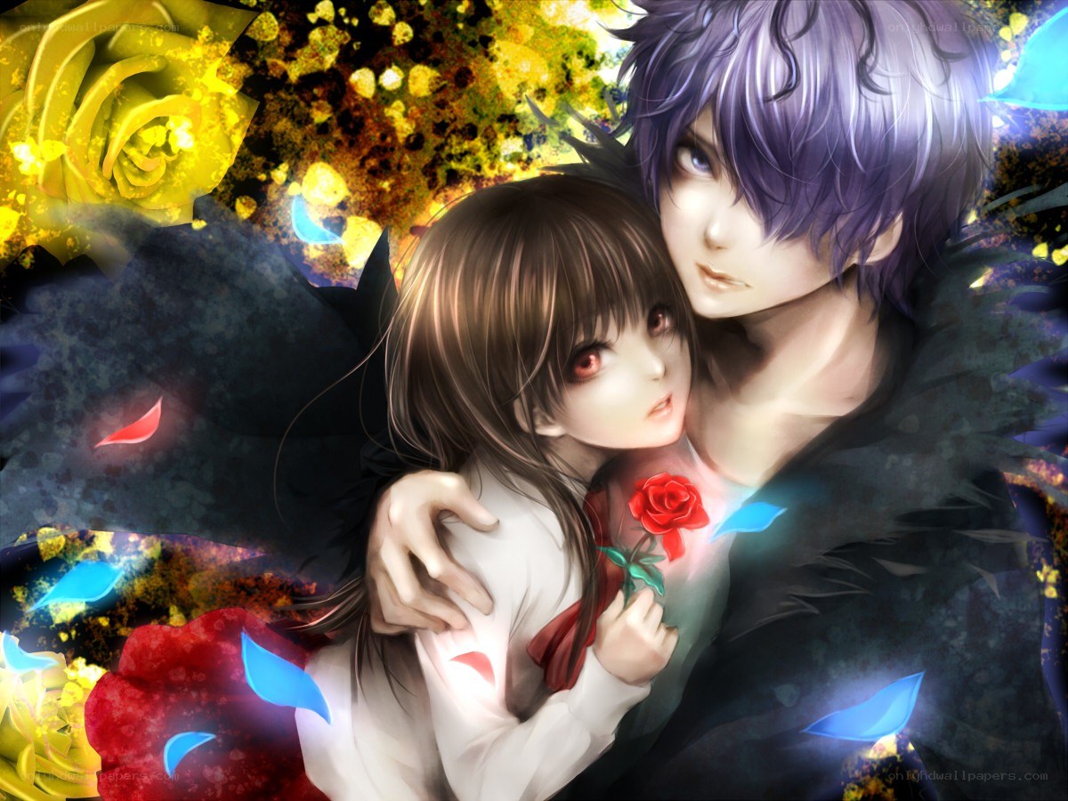 anime couple with roses