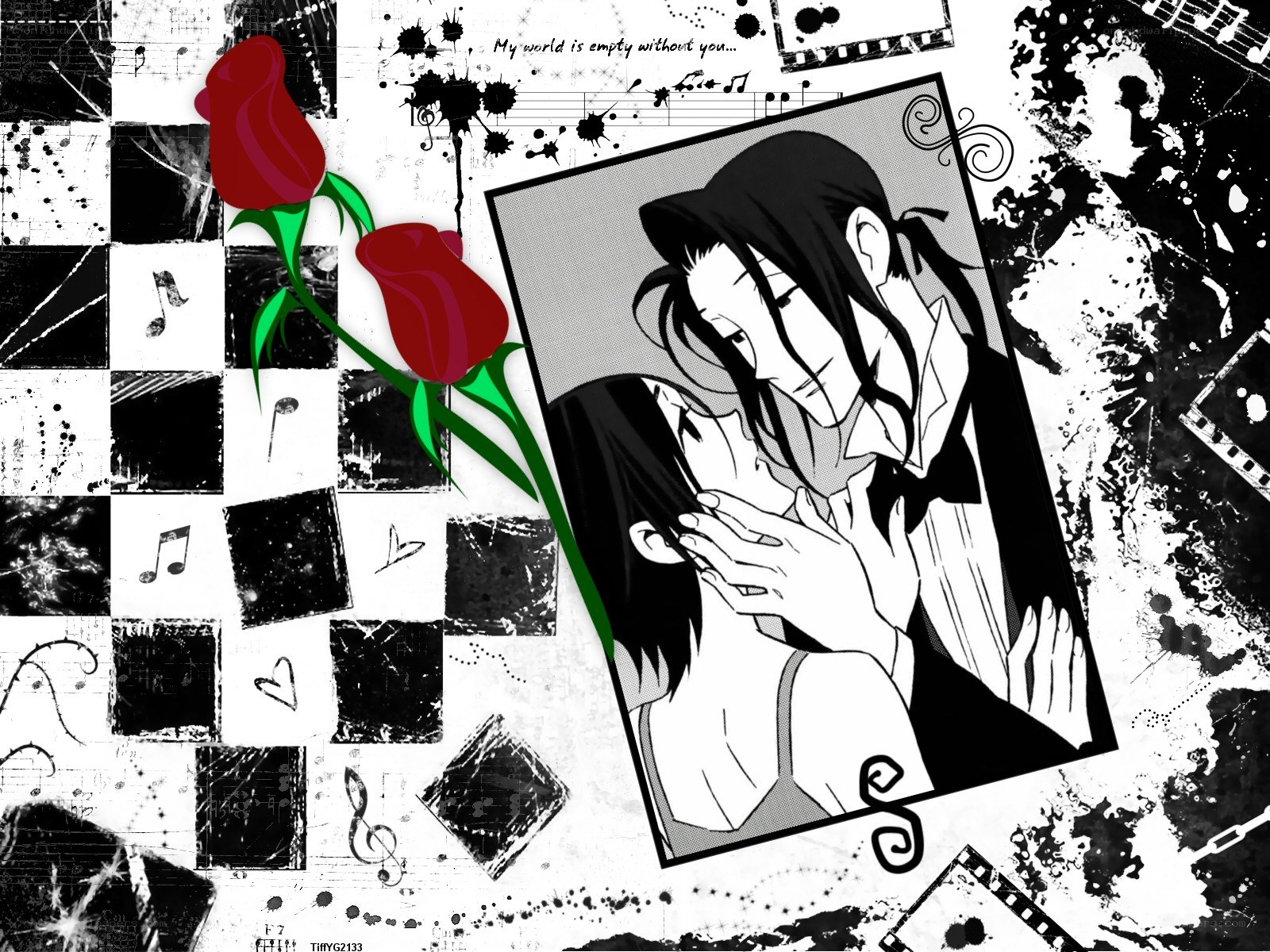 Anime couple with roses
