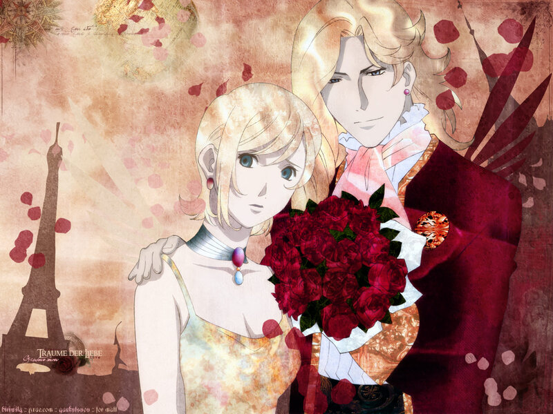Anime Couple with Roses — Red, Romantic, Manga