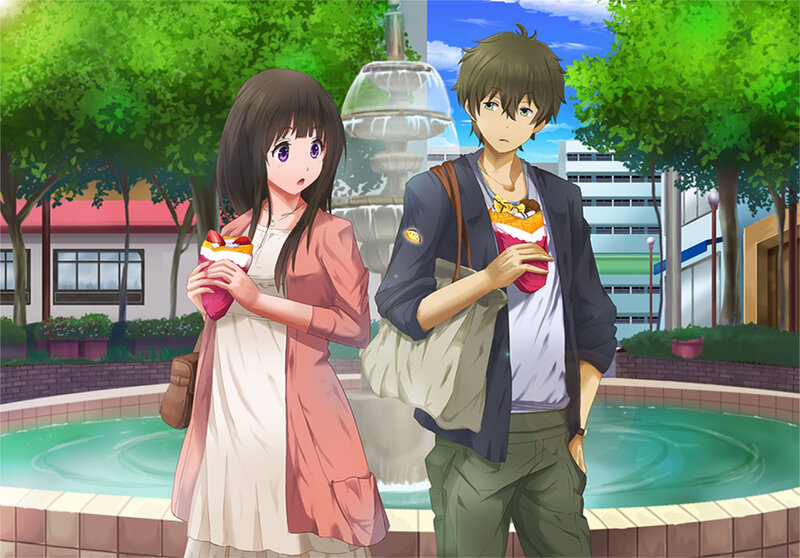 Anime Couple with Snacks — Green