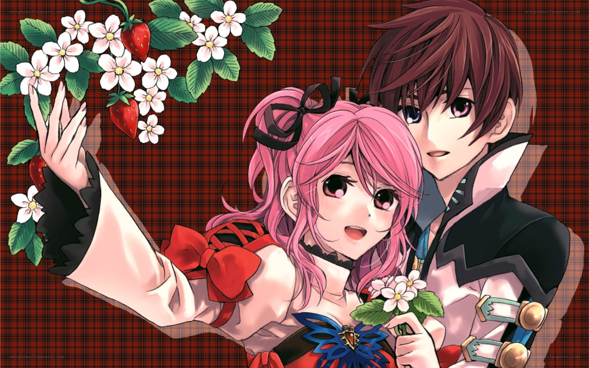Anime couple with strawberries