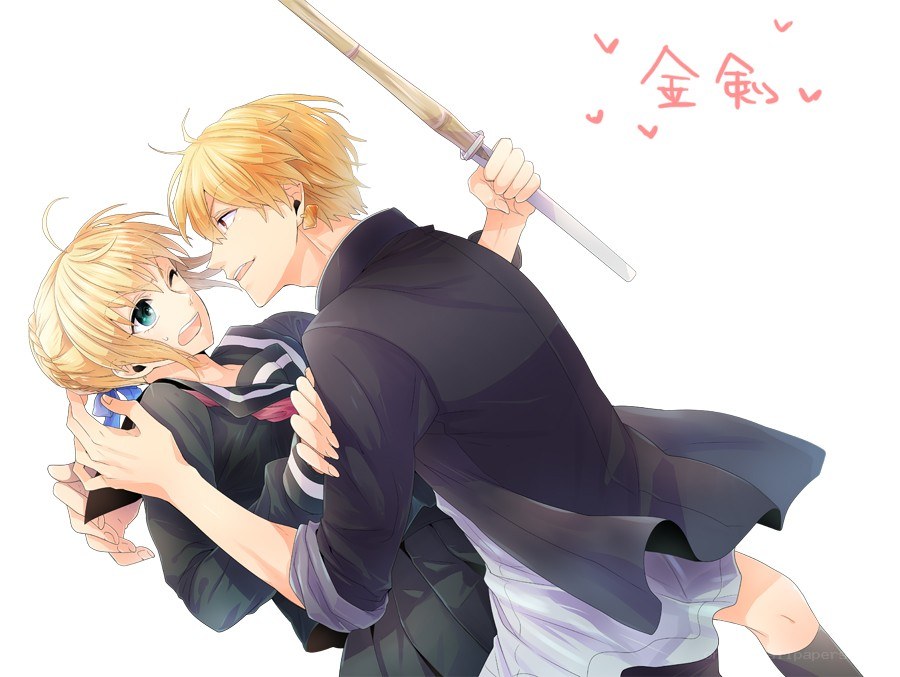 Anime couple with sword