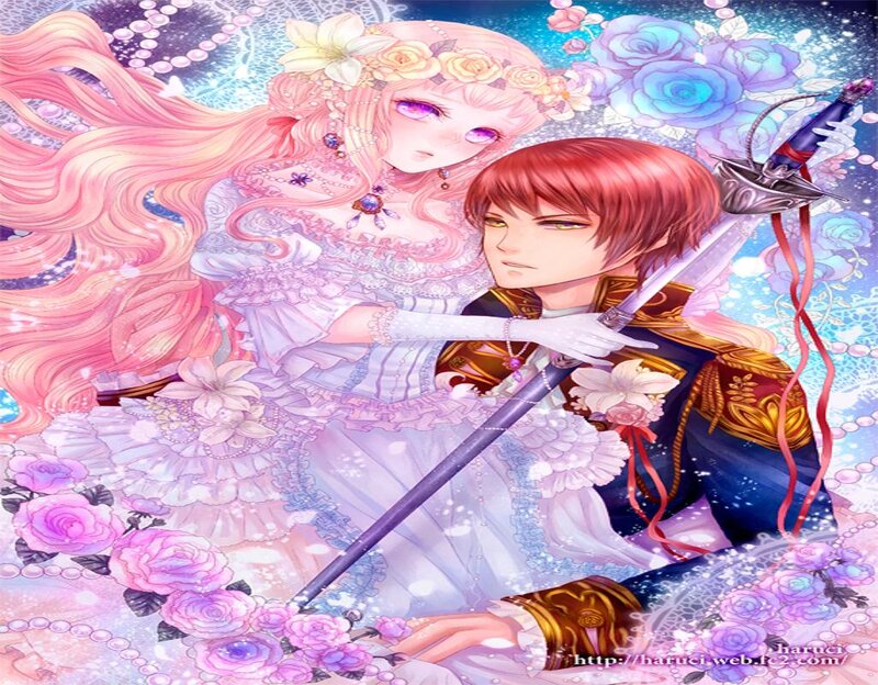Anime Couple with Sword — Pink