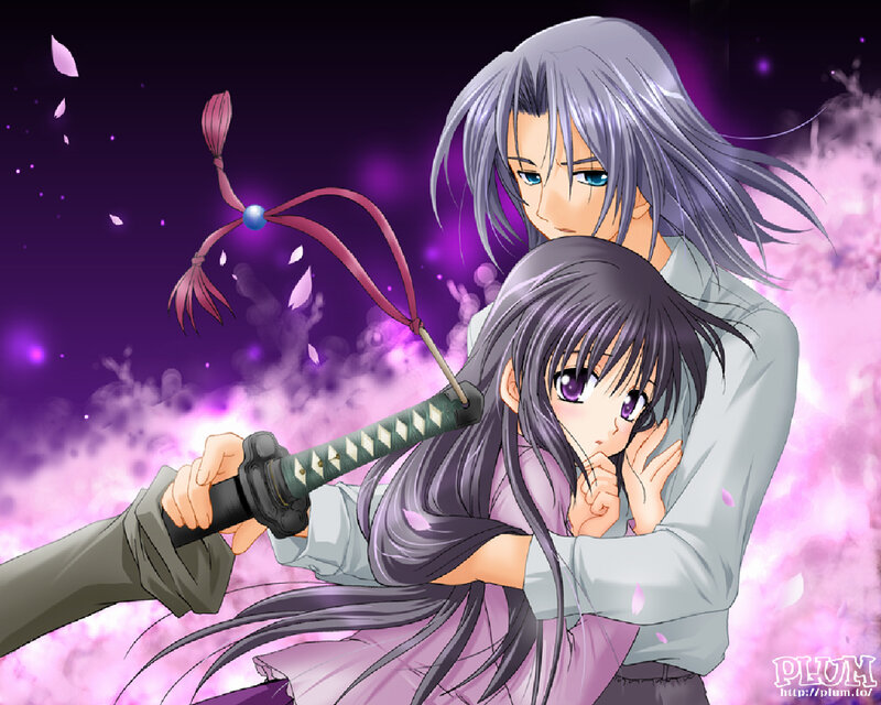 Anime Couple with Sword — Purple