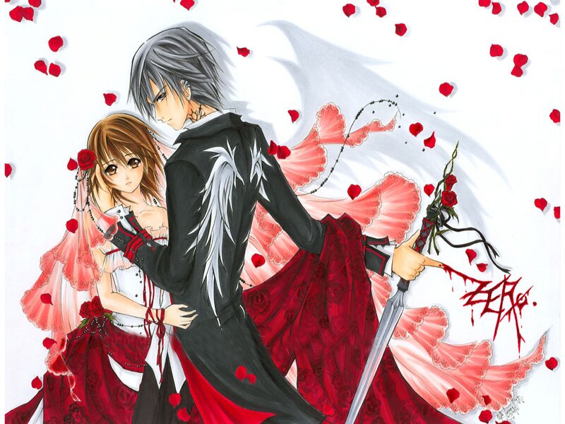 Anime Couple with Sword — Red, Dramatic, Manga