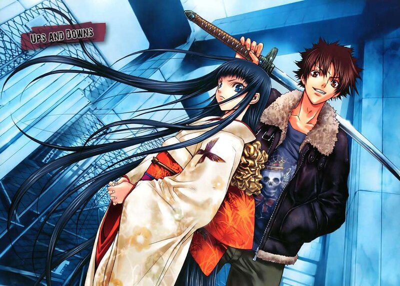 Anime couple with swords