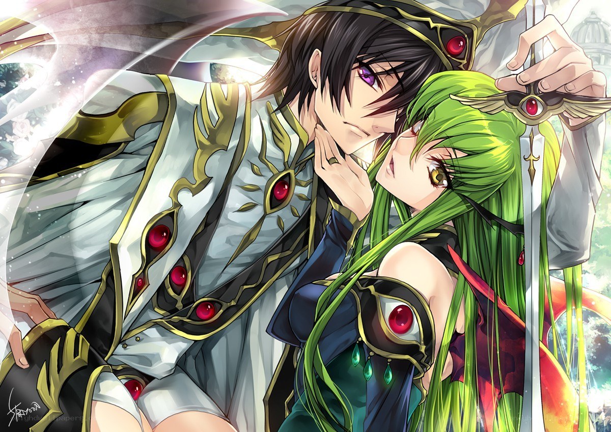 anime couple with swords