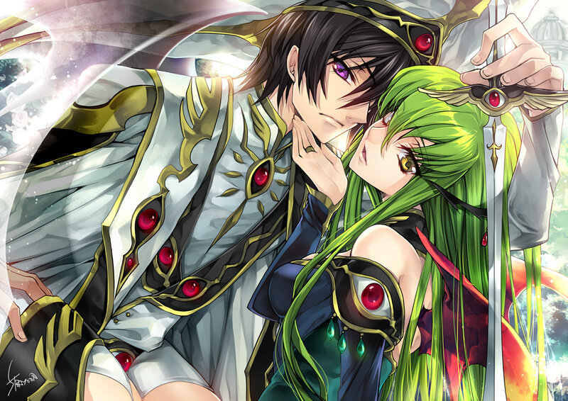 anime couple with swords