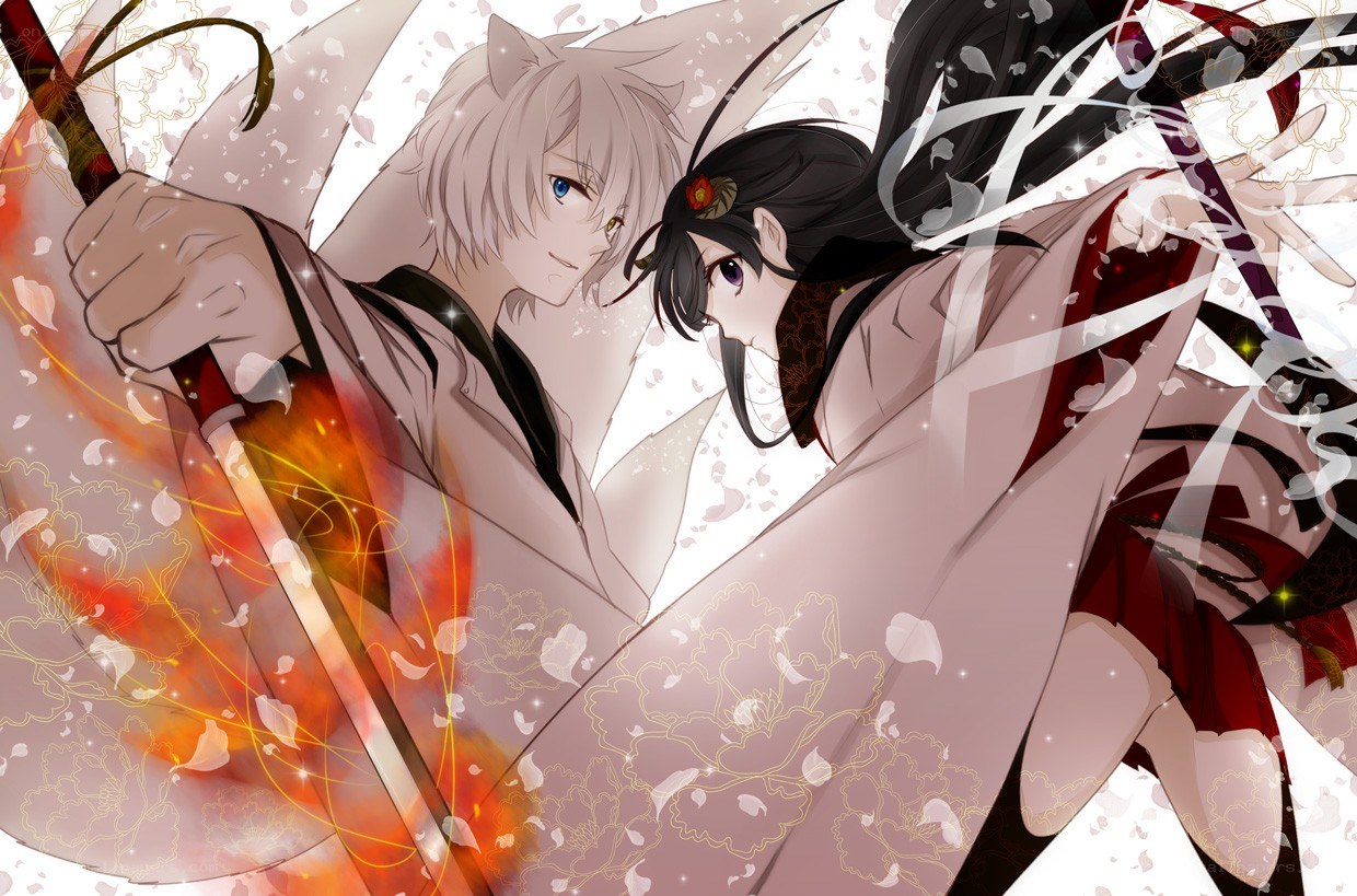 Anime couple with swords