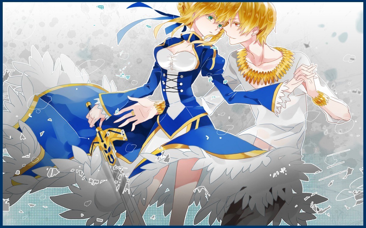 anime couple with swords