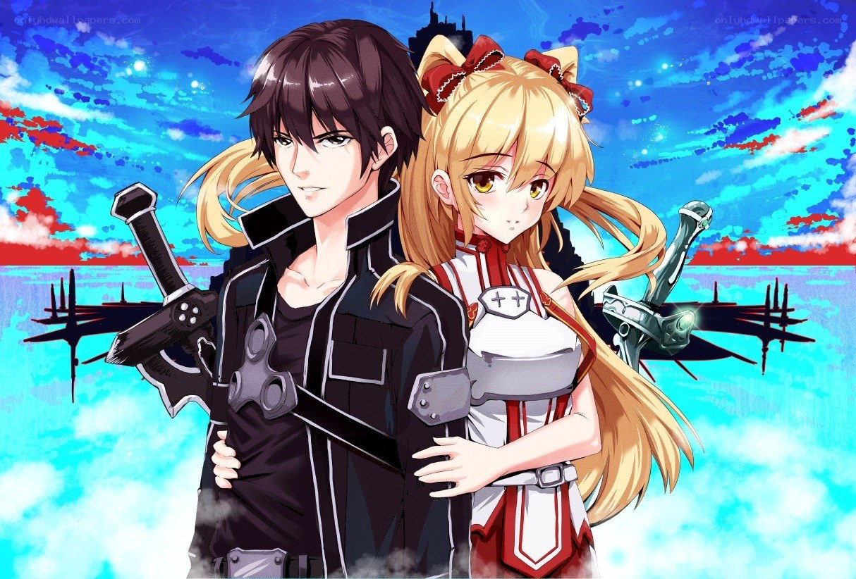 anime couple with swords