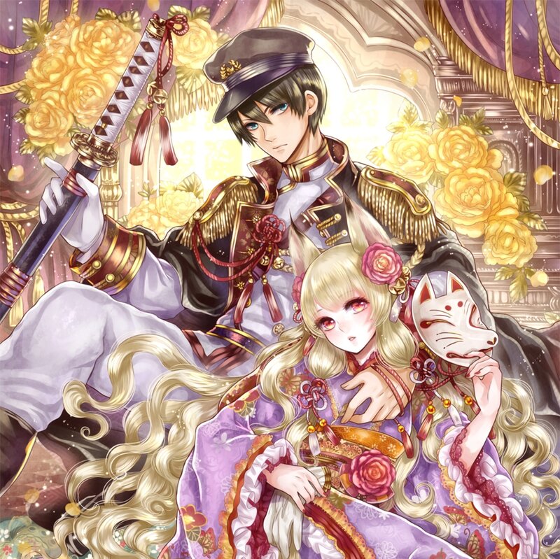 Anime Couple with Swords — Purple