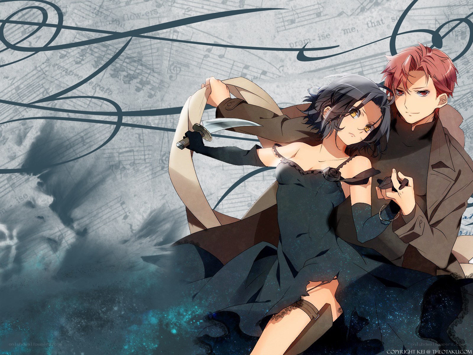 anime couple with swords