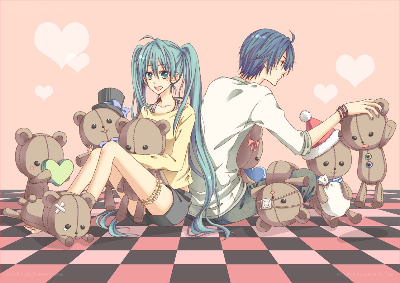 Anime couple with teddy bears