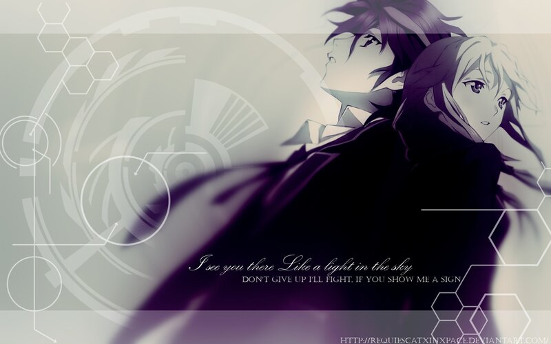 anime couple with text