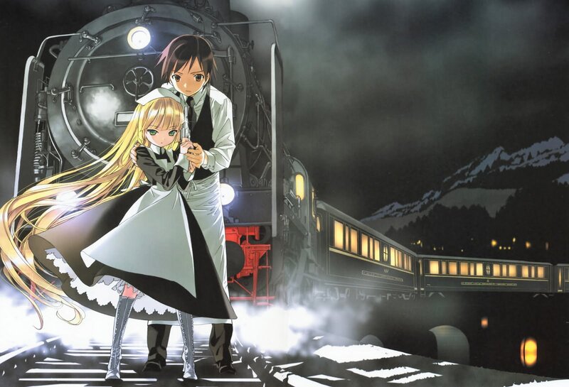 Anime couple with train