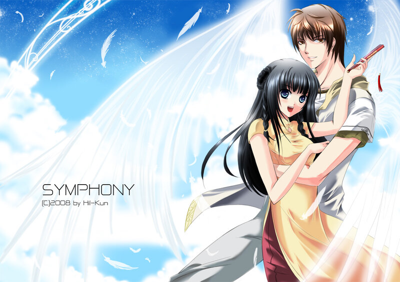 Anime Couple with Wings — Blue, Serene
