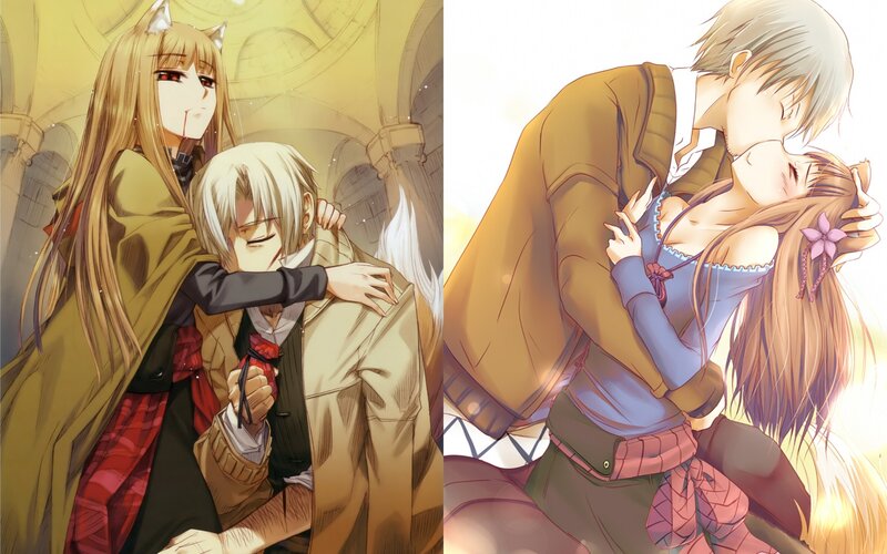 Anime couples in affectionate scenes