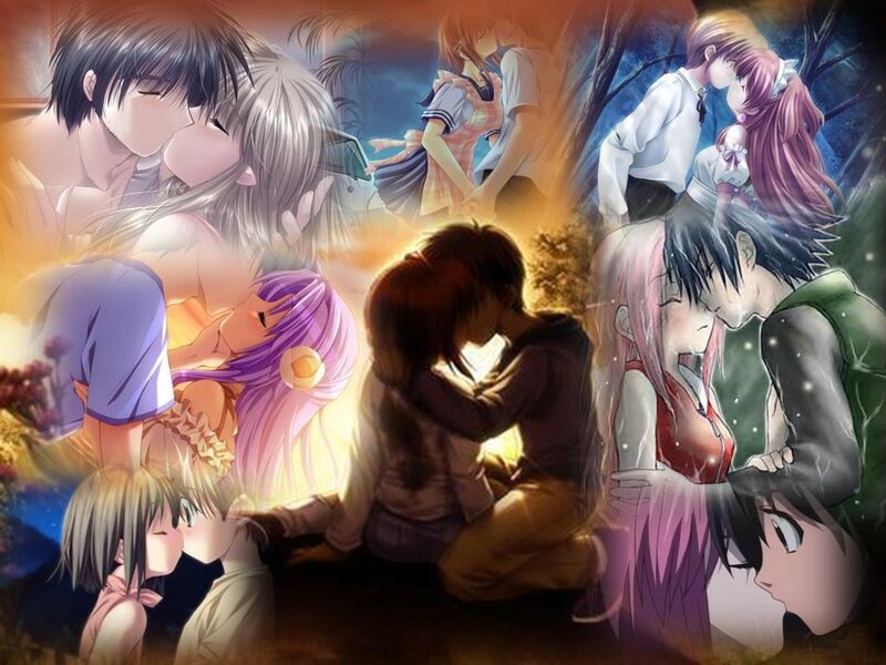 Anime Couples Kissing — Purple
