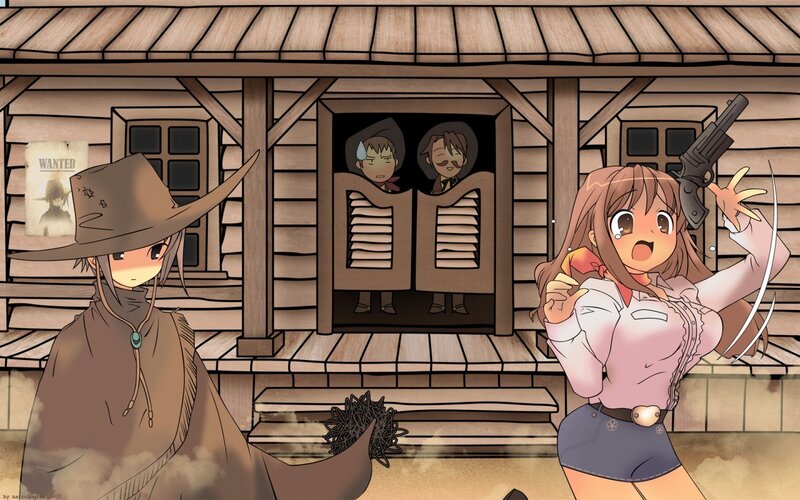 Anime cowboys in a standoff