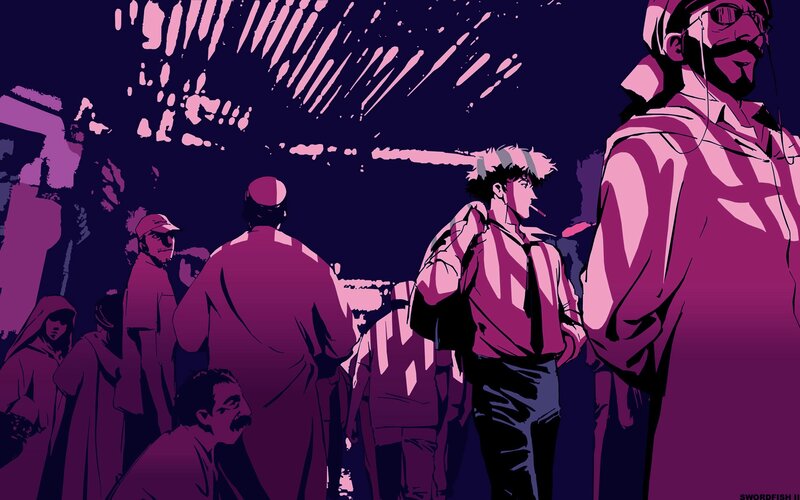 Anime crowd scene at night