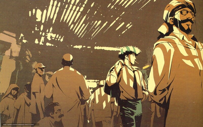 Anime crowd scene at night