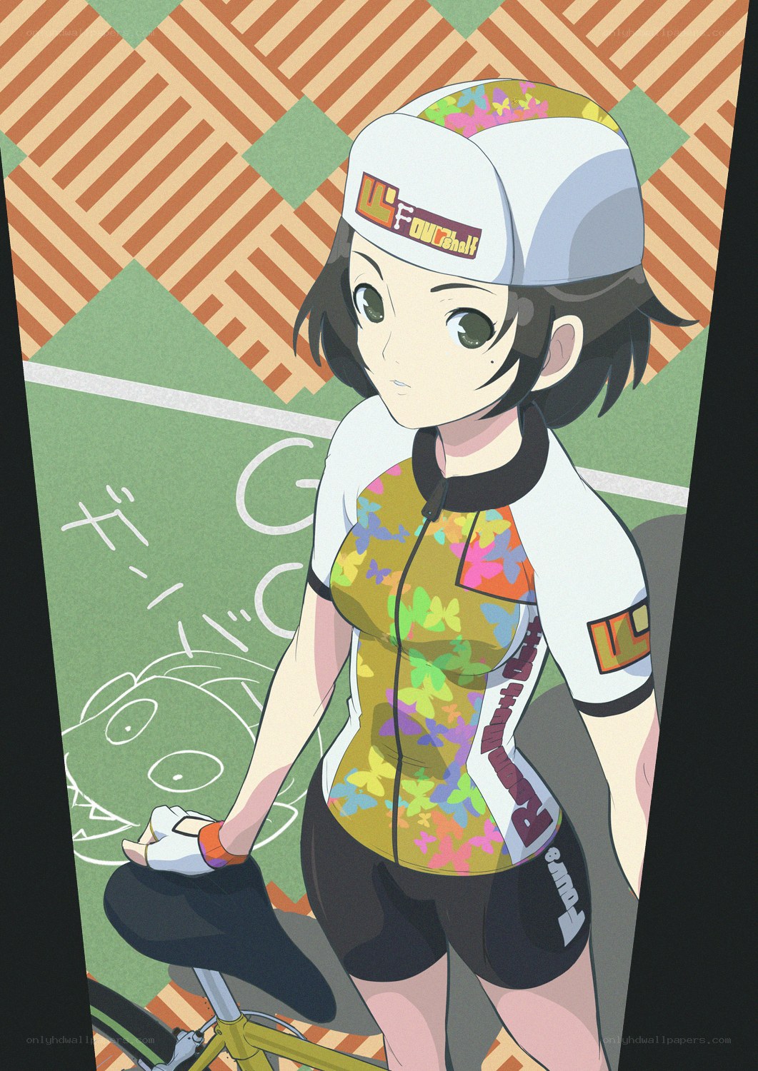 anime cyclist in floral jersey