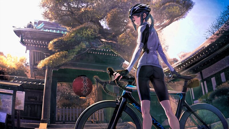 Anime Cyclist with Bicycle — Purple