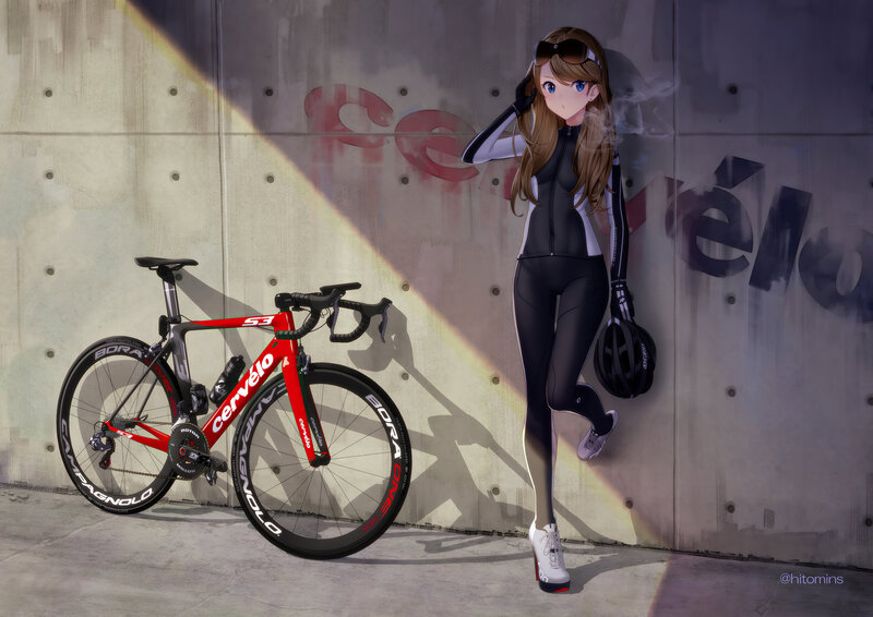 Anime Cyclist with Bike — Red