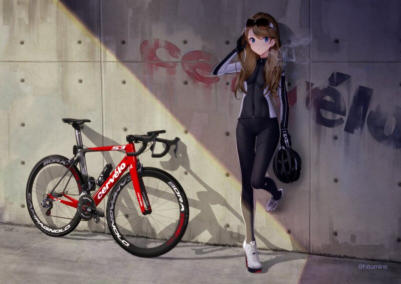 Anime Cyclist with Bike