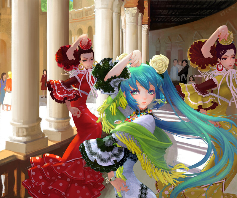 Anime Dancers in Flamenco Costumes