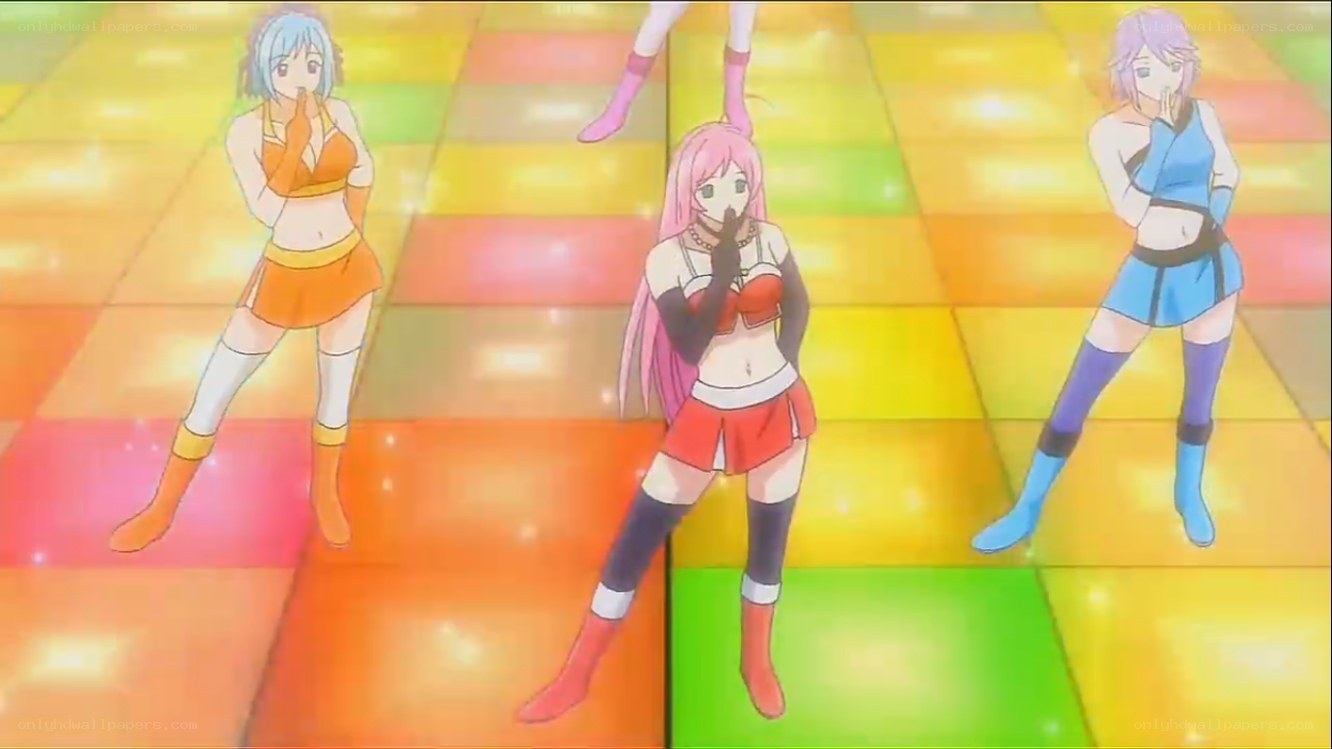 anime dancers on colorful floor