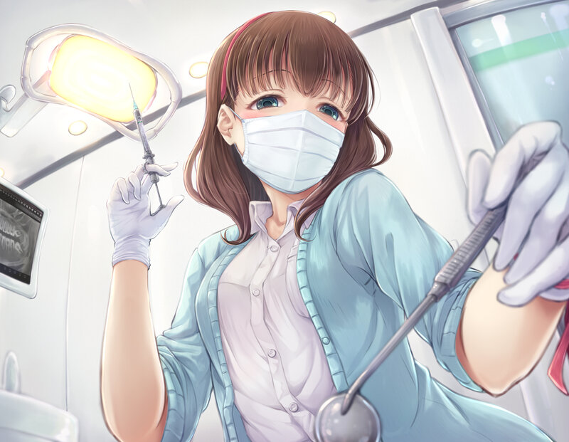 Anime Dentist Holding Tools