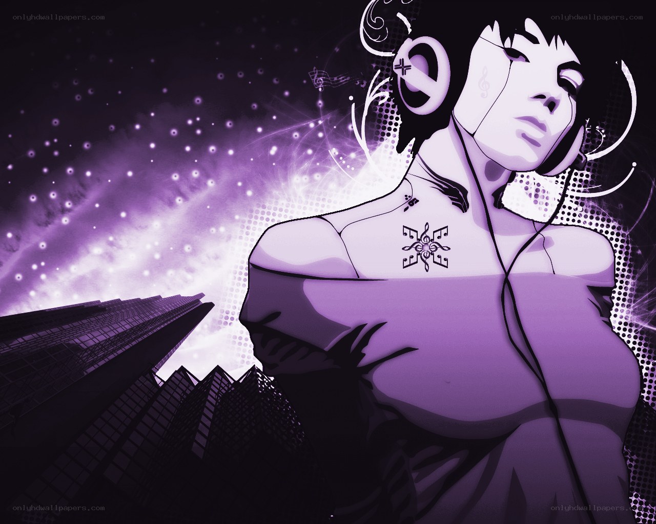 Anime DJ in purple city