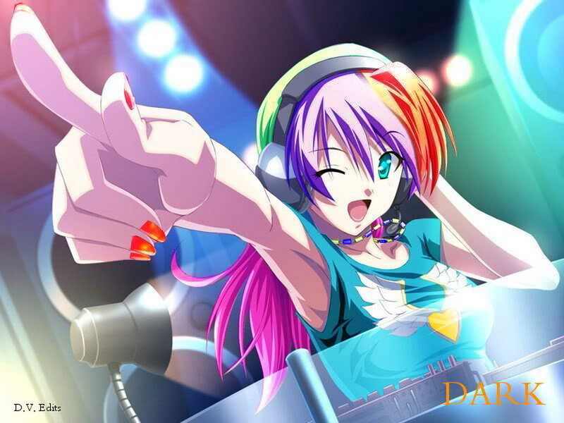 anime DJ with rainbow hair
