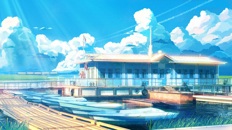 Anime dock at sunset