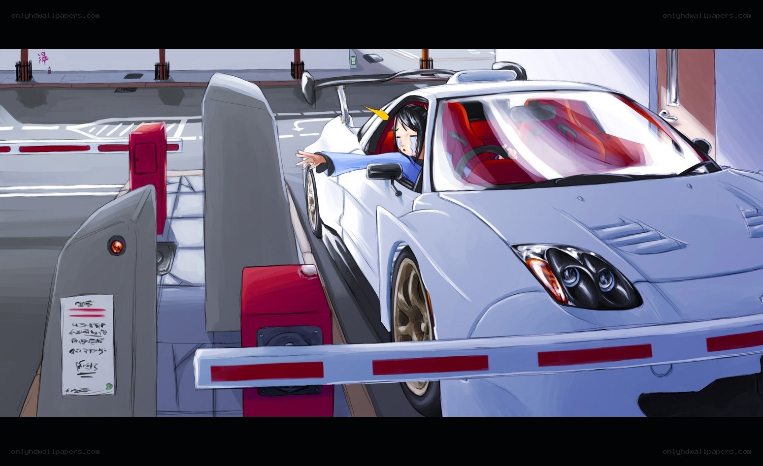 anime driver at toll booth