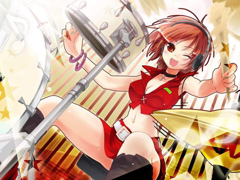 Anime drummer girl in red outfit