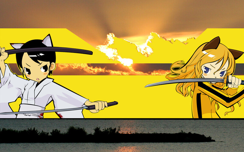 Anime duel at sunset