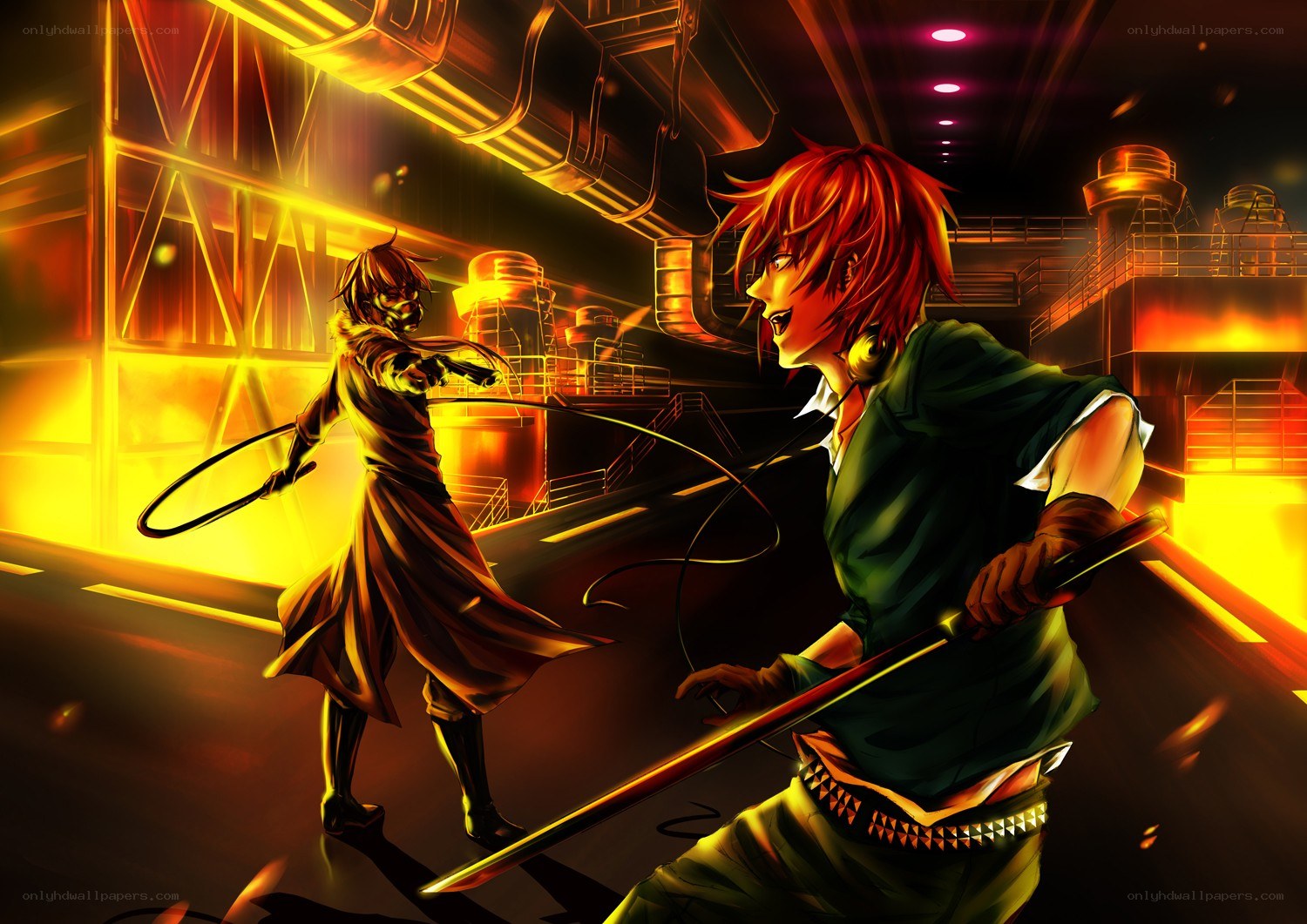 Anime duel in industrial setting