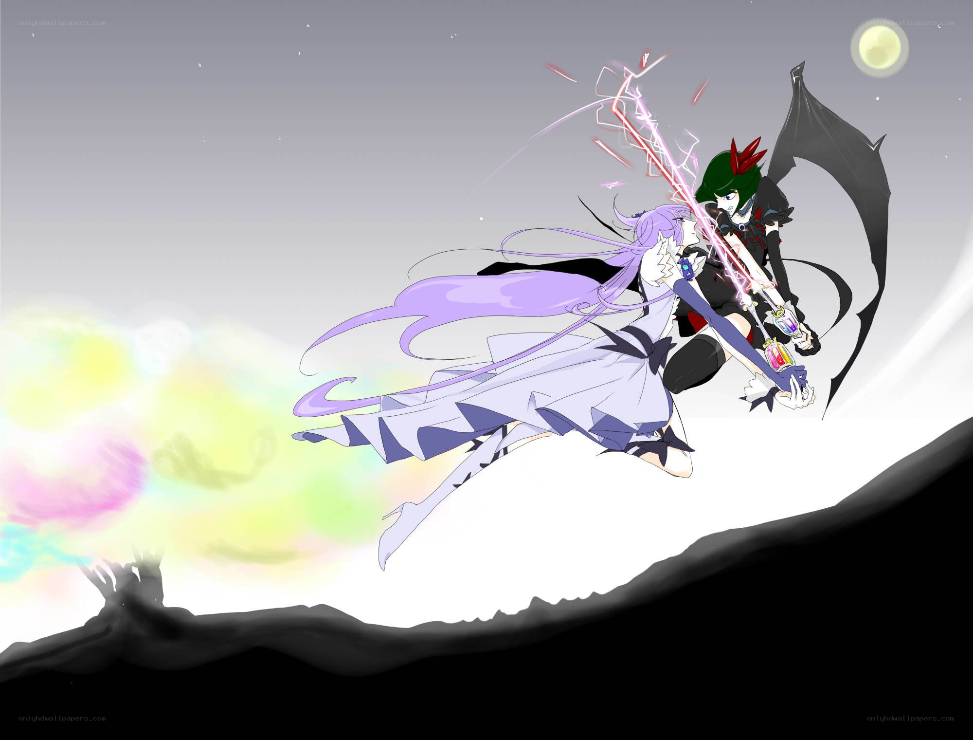Anime duel under moonlight