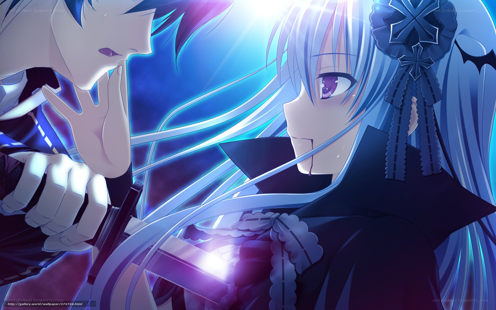 Anime duel with glowing swords