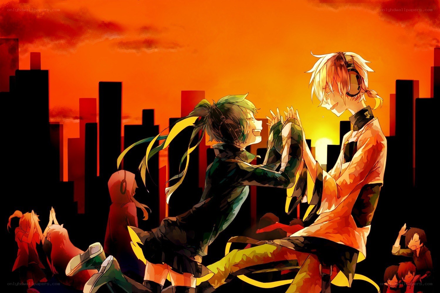 Anime duo at sunset city
