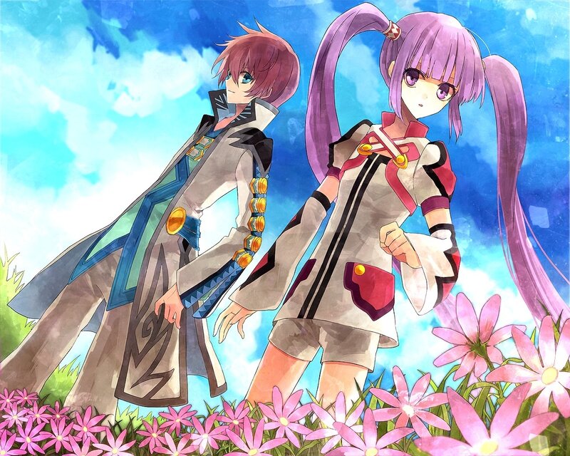 anime duo in a flower field