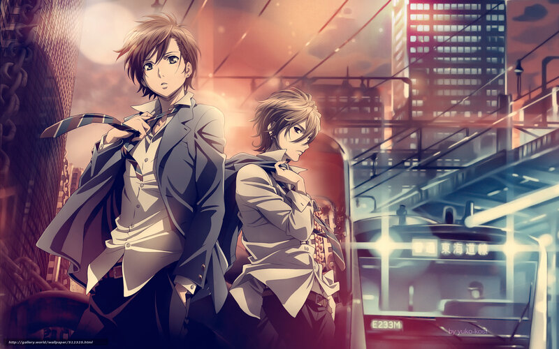 Anime duo in city at dusk