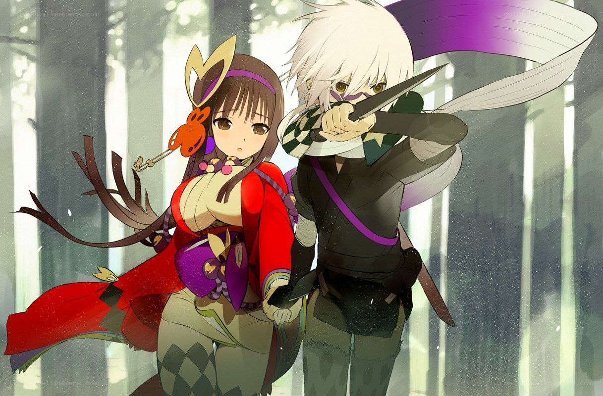 Anime duo in forest combat