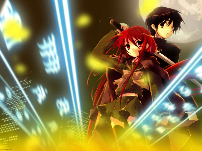 Anime duo with swords in city