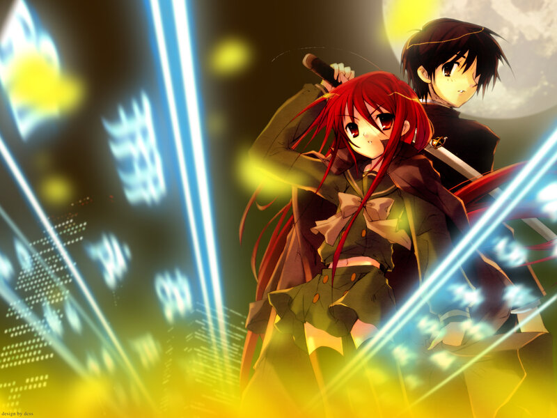 Anime duo with swords in city