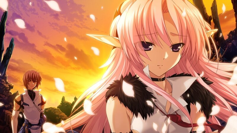 Anime elf girl at sunset