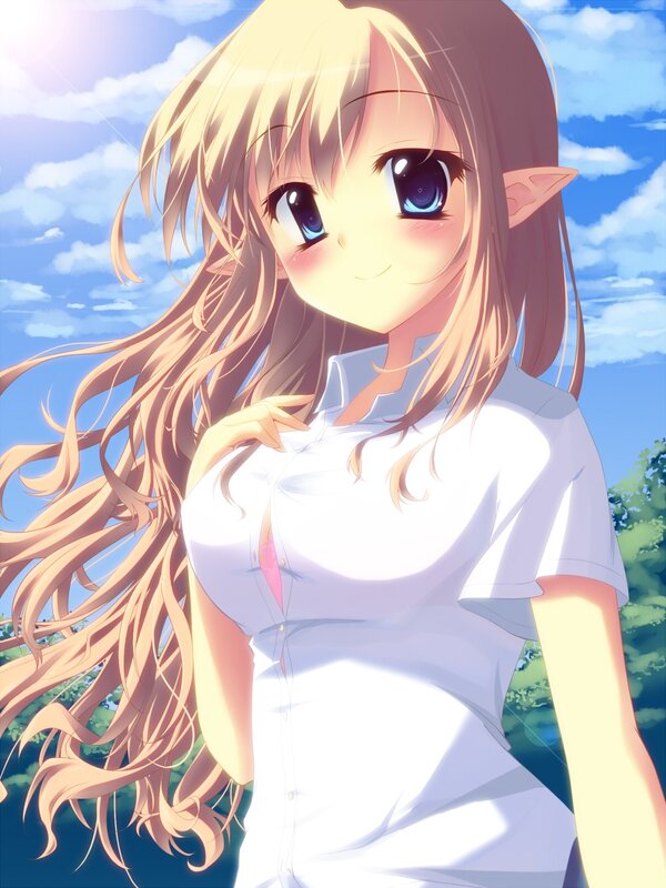 anime elf girl in white shirt